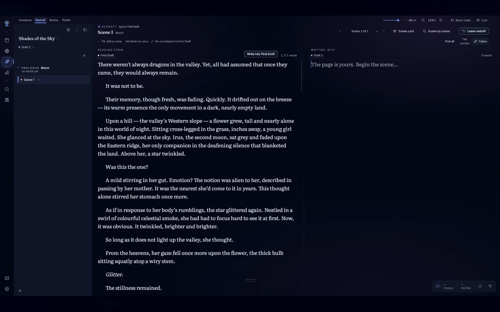 Redraft: the first draft of Shades of the Sky on the left, the second being written on the right